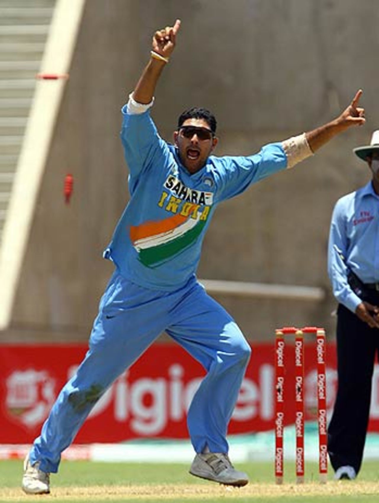 Attack of the part-timers: Yuvraj Singh scalps Marlon Samuels at Kingston, West Indies v India, 2nd ODI, Kingston, May 20, 2006
