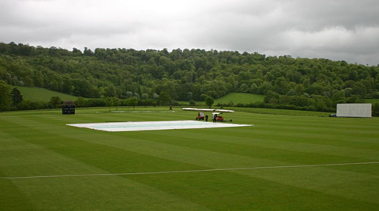 A soggy start to the day at Sir Paul Getty's ground at Wormsley Park, May 19, 2006
