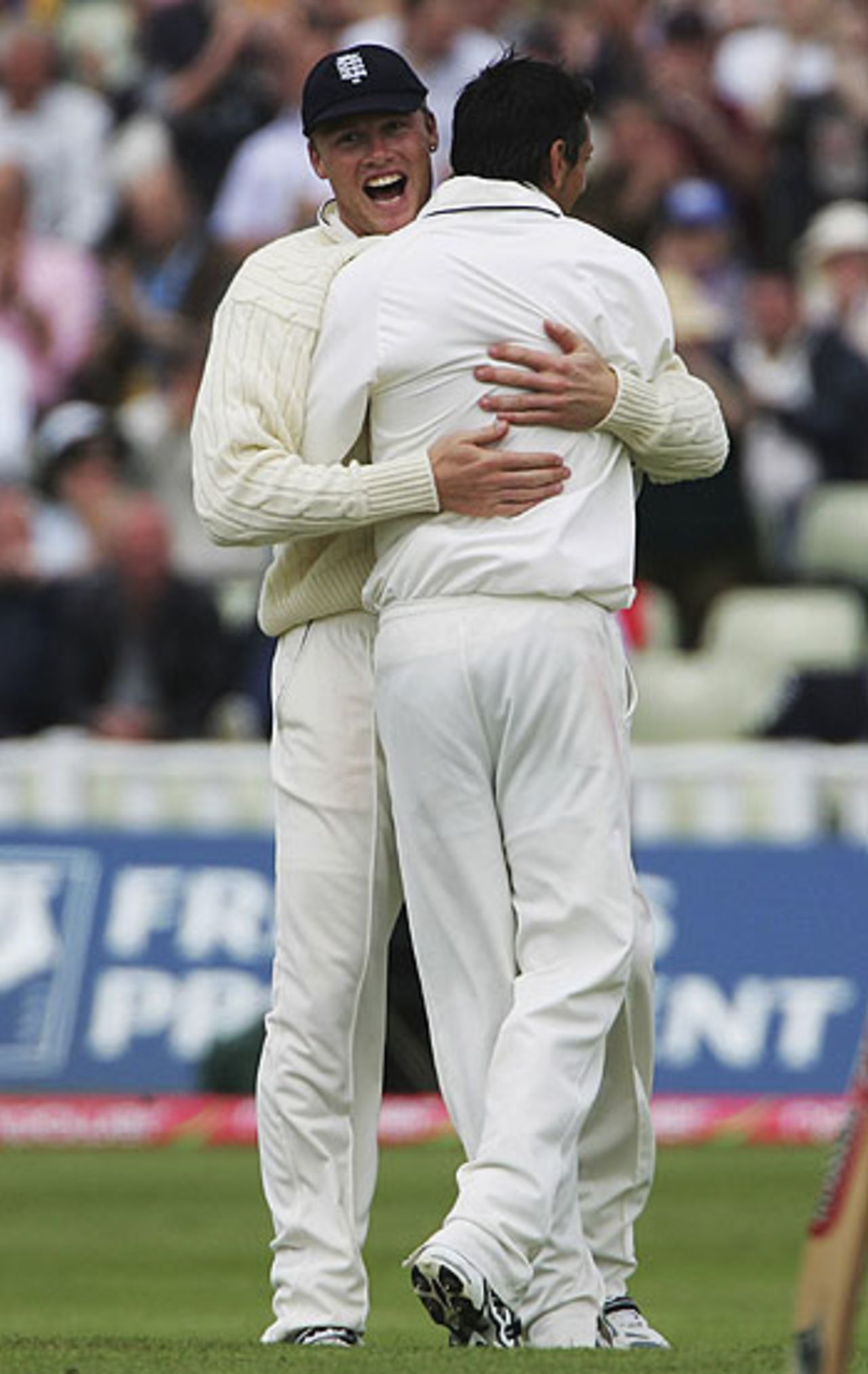 Andrew Flintoff celebrates with Sajid Mahmood, England v Sri Lanka, 2nd Test, Edgbaston, May 25, 2006