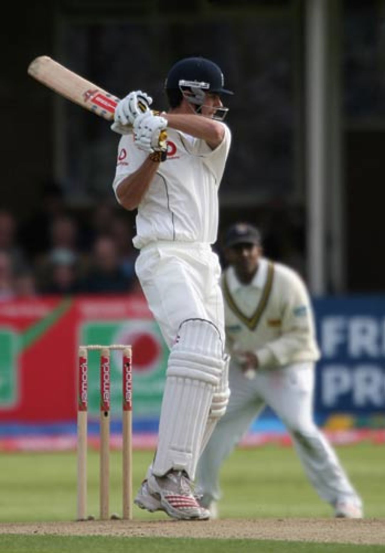 Alastair Cook cuts hard during his 23 but fell late in the day to Muttiah Muralitharan, England v Sri Lanka, 2nd Test, Edgbaston, May 25, 2006