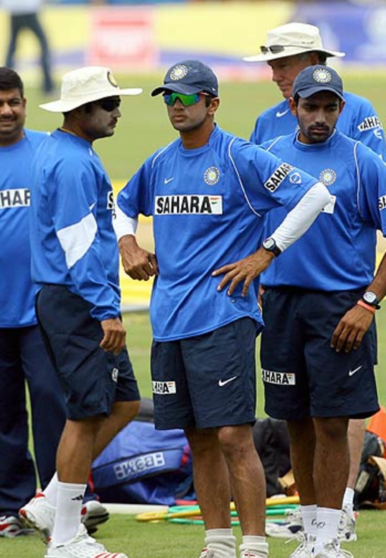 Rahul Dravid with team-mates at a training session at the Queen's Park Oval, Port-of-Spain, Trinidad, May 25 2006