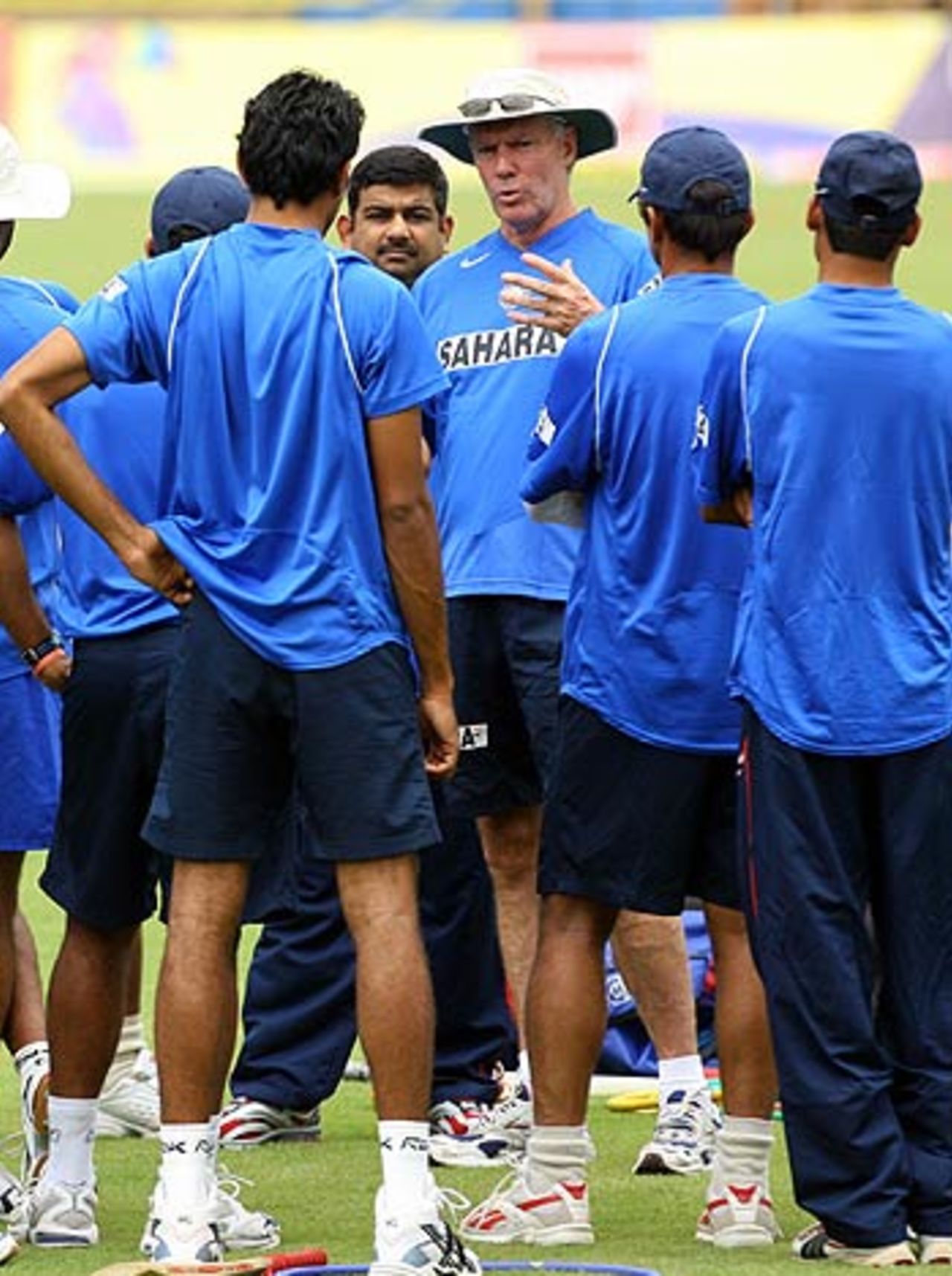 Greg Chappell with the Indian players, training at the Queen Park's Oval, Port-of-Spain, Trinidad, May 25 2006