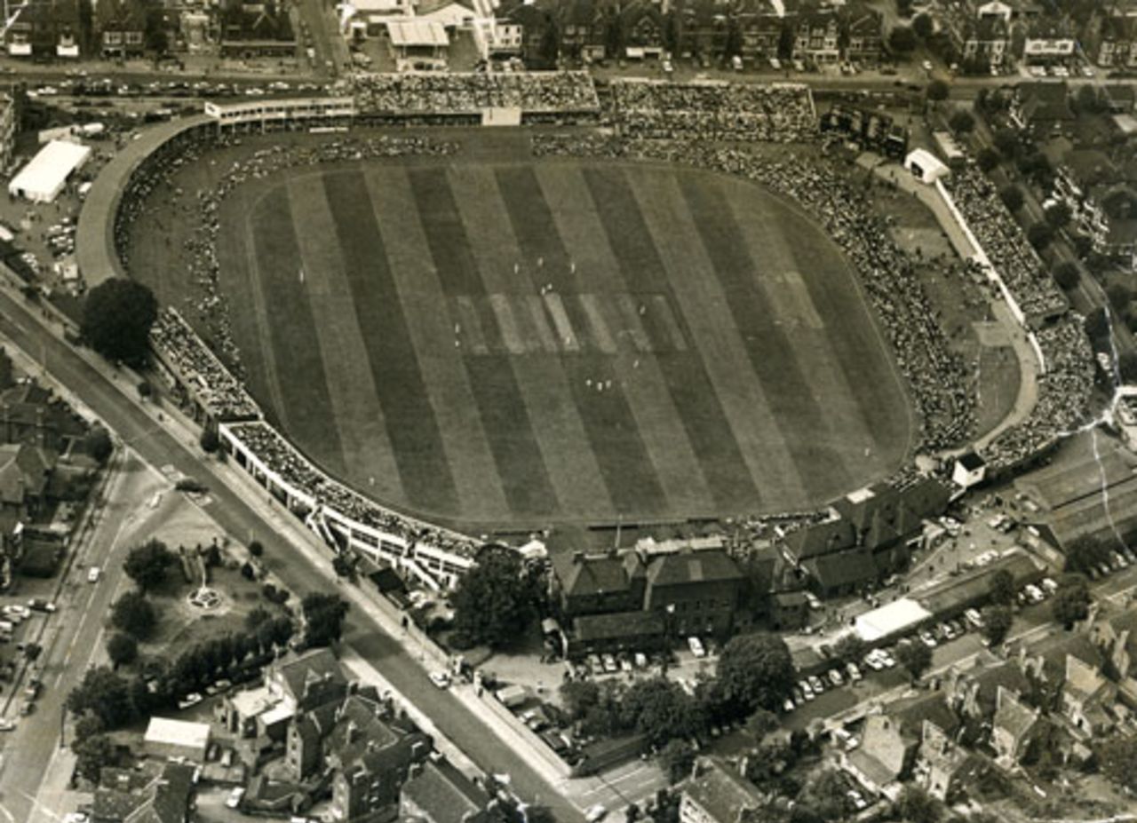 An aerial view of Trent Bridge during the 1972 Ashes Test, England v Australia, 3rd Test, Nottingham, July 18, 1972
