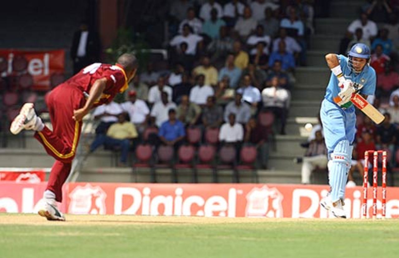 Yuvraj plays back to one from Ian Bradshaw, West Indies v India, 4th ODI, Trinidad, May 26, 2006
