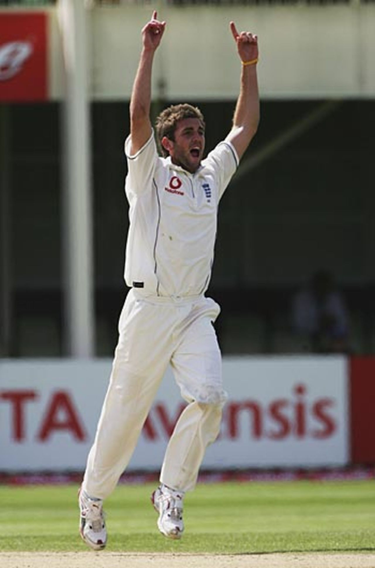Liam Plunkett jumps for joy after grabbing the breakthrough, England v Sri Lanka, 2nd Test, Edgbaston, May 28, 2006
