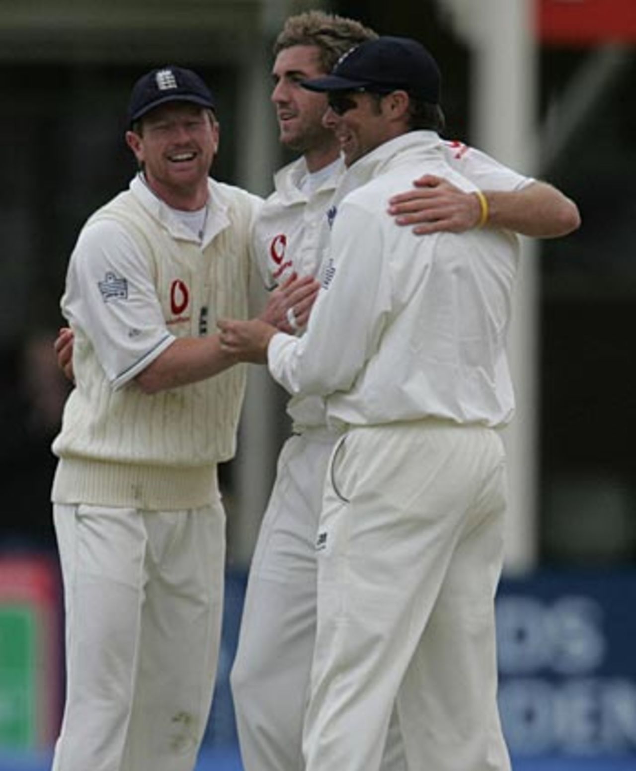 Paul Collingwood and Marcus Trescothick congratulate Liam Plunkett, England v Sri Lanka, 2nd Test, Edgbaston, May 28, 2006