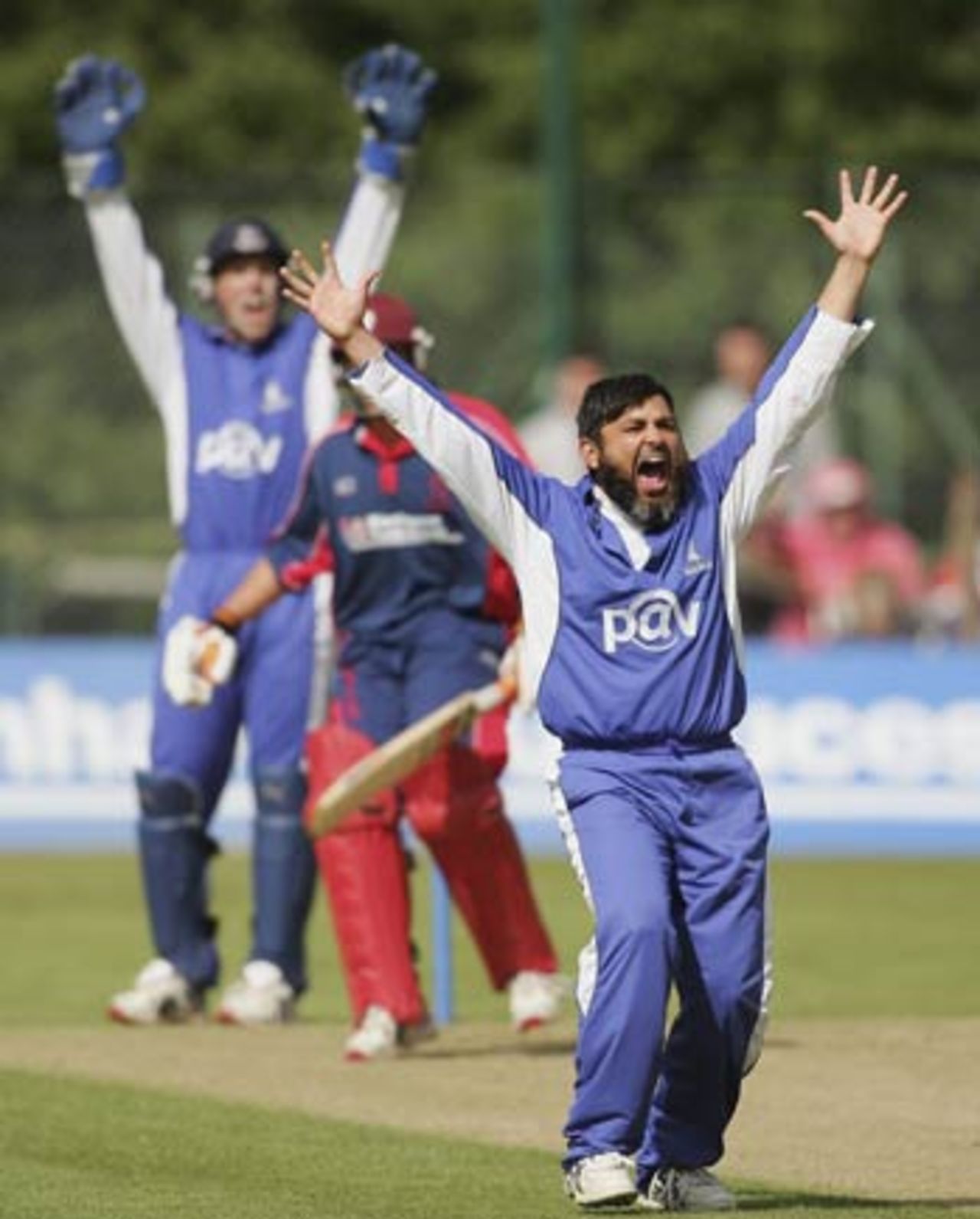 Mushtaq Ahmed roars an appeal for one of his four wickets, Sussex v Somerset, C&G Trophy, Horsham, May 29, 2006