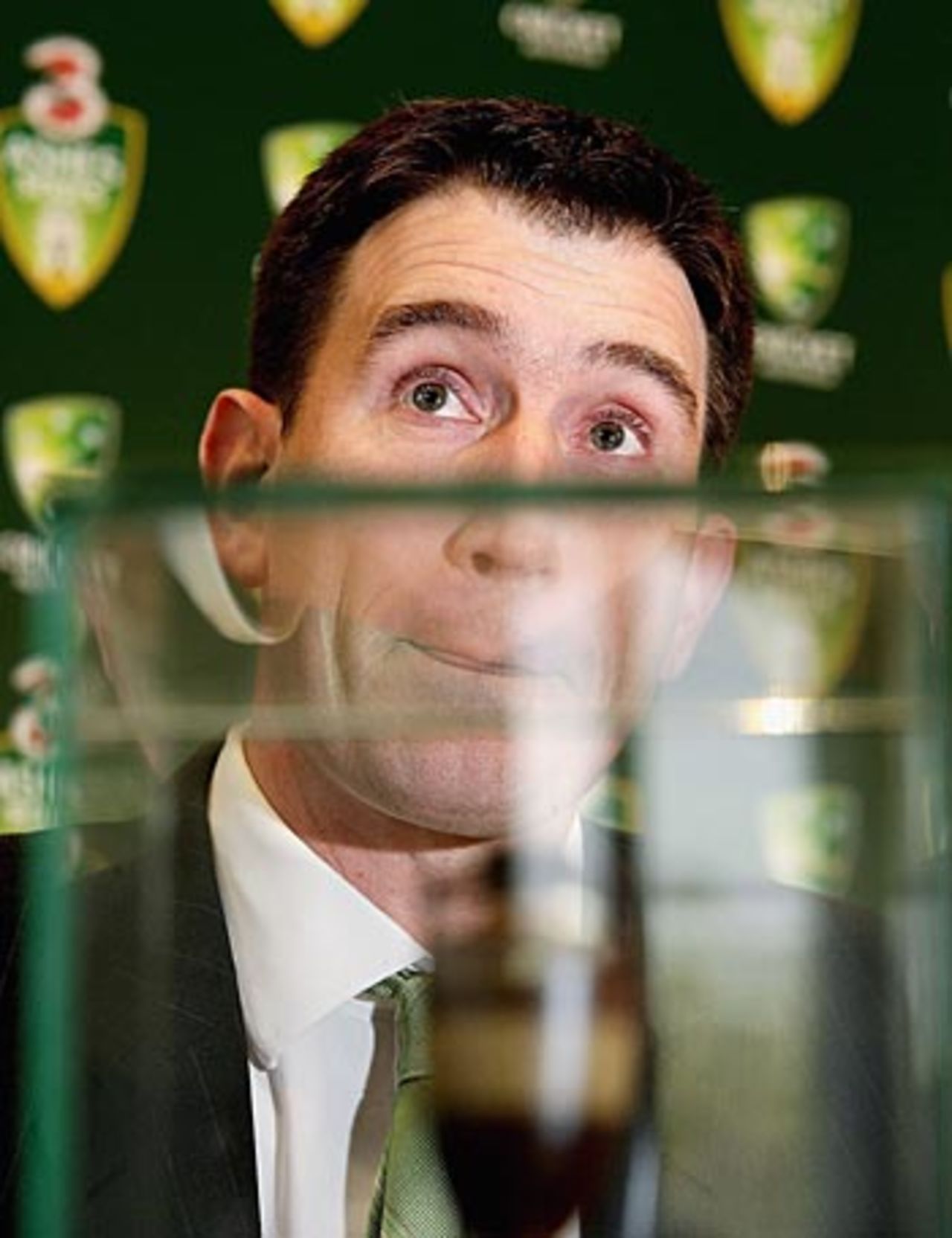 James Sutherland ponders a media question about Ashes ticket sales, Melbourne, June 1, 2006