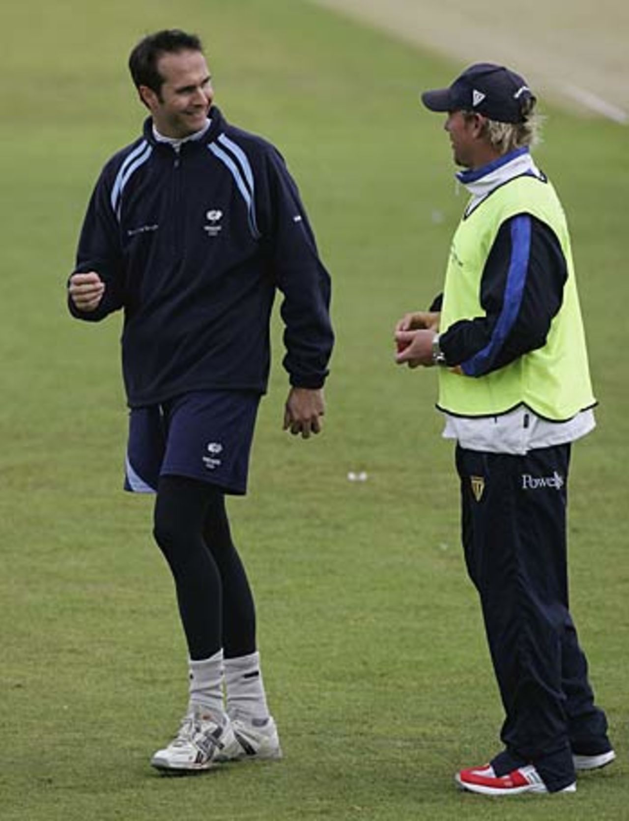 Michael Vaughan and Shane Warne chat ahead of the second day's play, Yorkshire v Hampshire, County Championship, Headingley, June 1, 2006