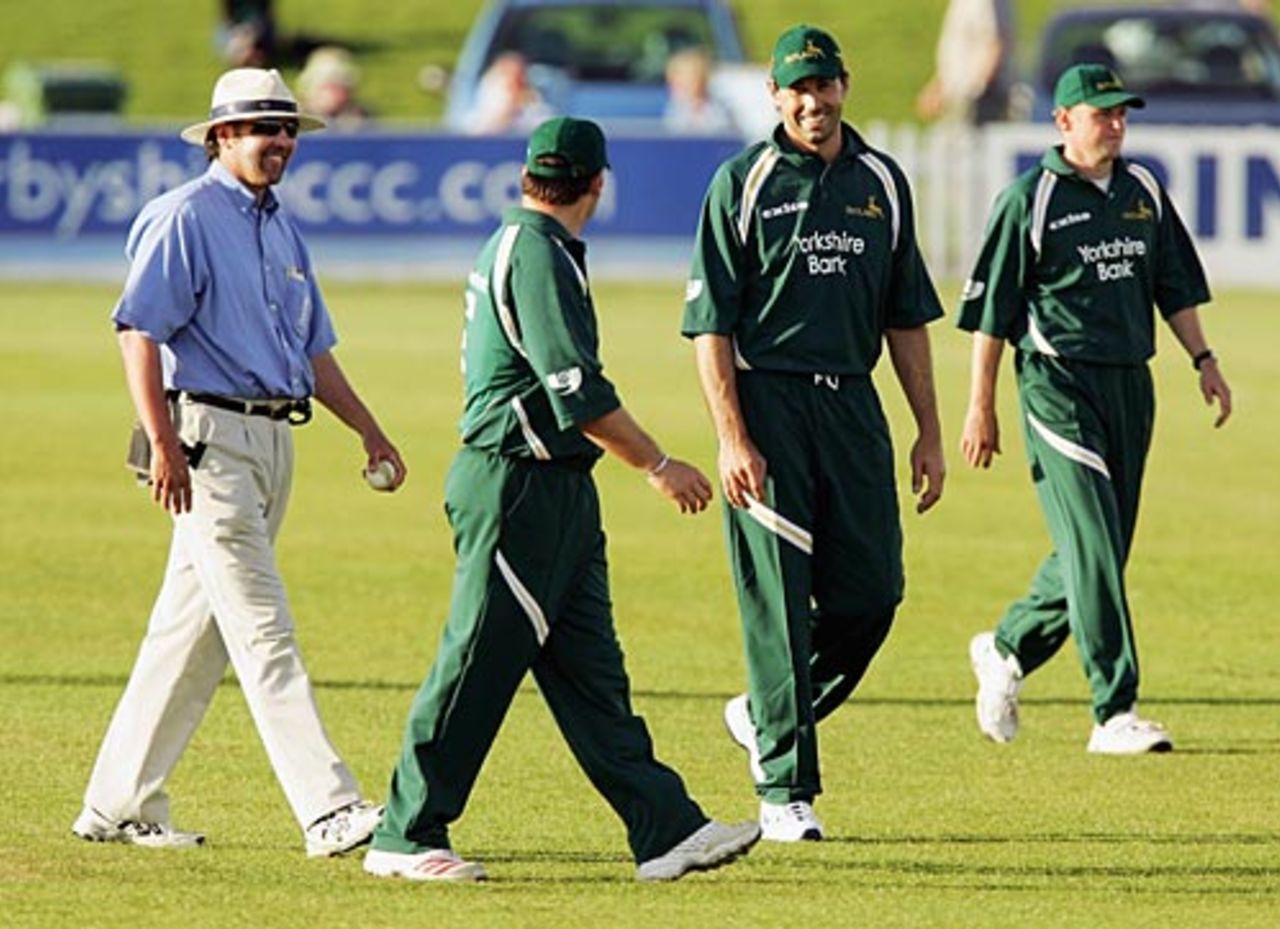 The players depart after the day-night match at Derby was delayed by sunset, Derbyshire v Nottinghamshire, Derby, June 2, 2006