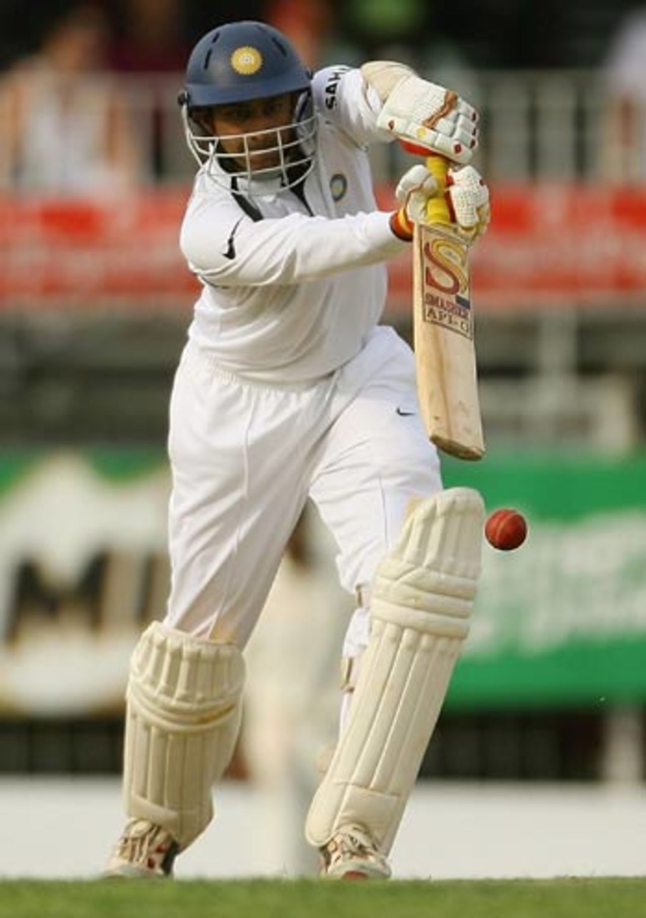 Anil Kumble forces one on the off side, West Indies v India, 1st Test, Antigua, 1st day, June 2, 2006