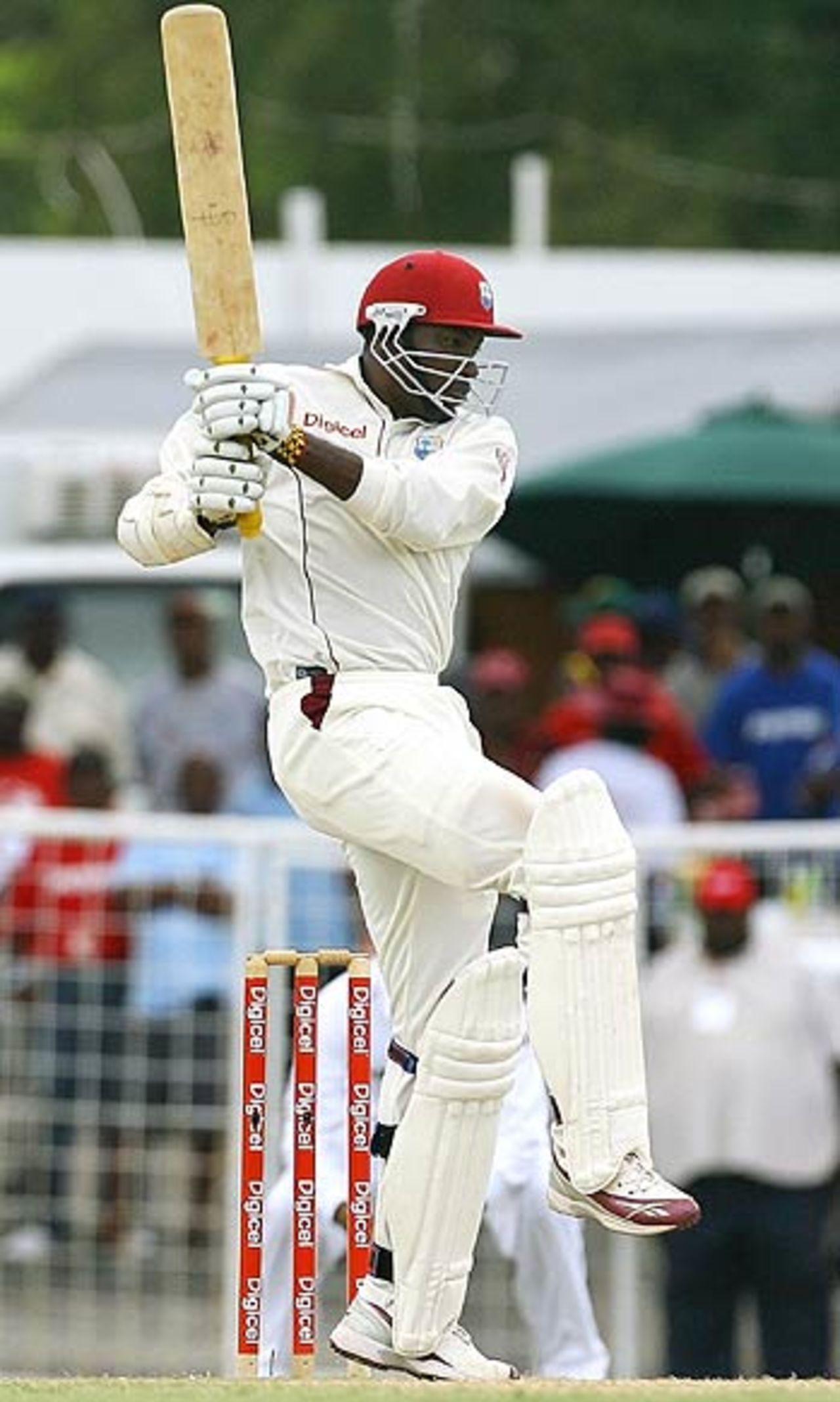 Chris Gayle flung his bat at nearly everything outside off stump, West Indies v India, 1st Test, Antigua, 2nd day, June 3, 2006