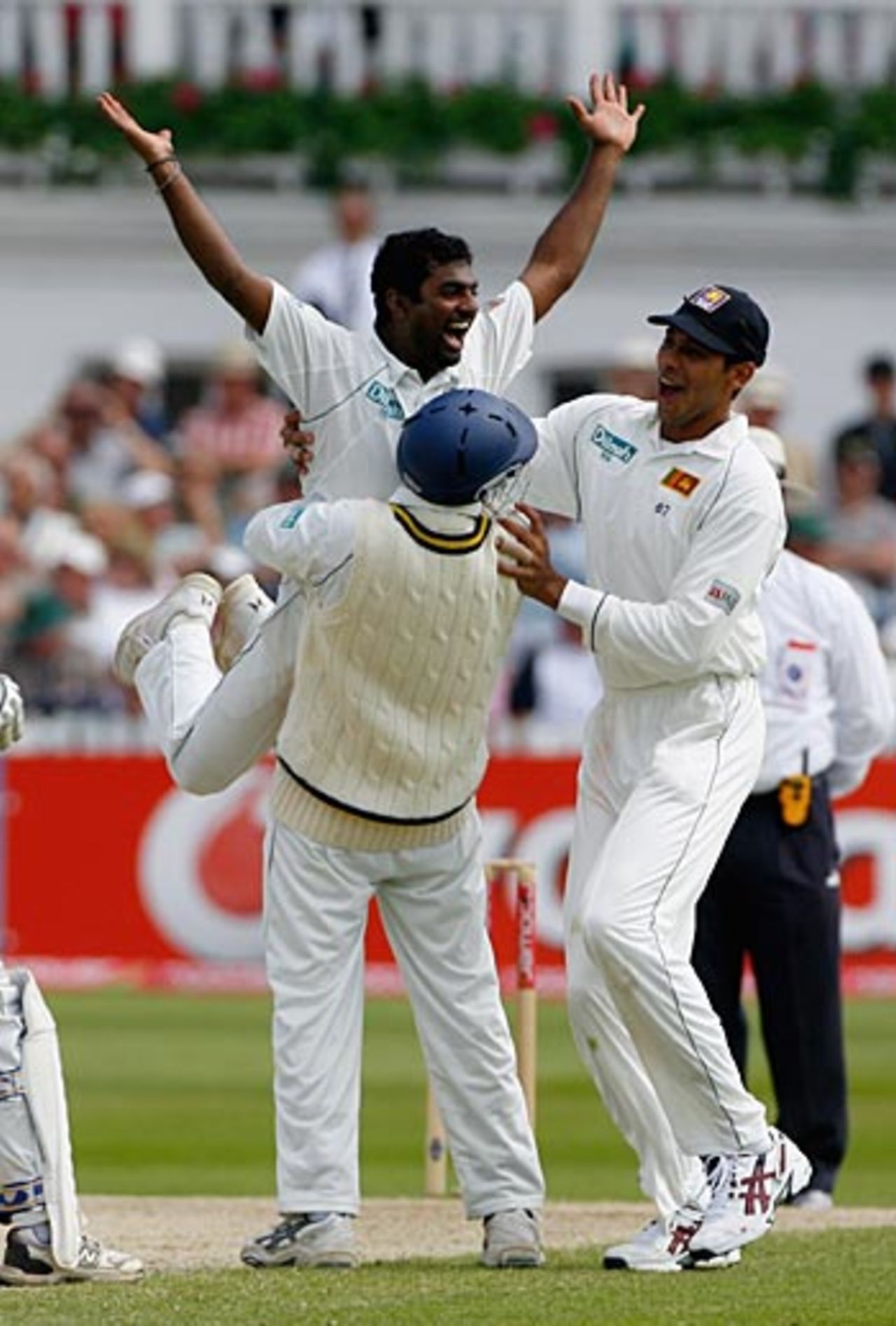 Muttiah Muralitharan is lifted high by his team-mates during his eight-wicket haul against England, England v Sri Lanka, 3rd Test, Trent Bridge, June 5, 2006