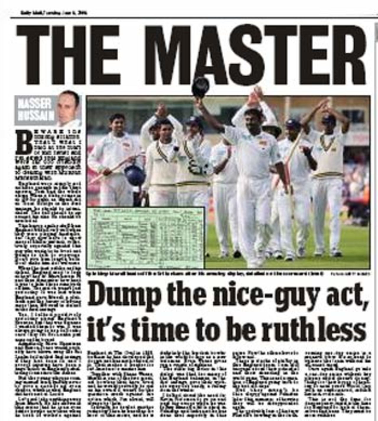 The <I>Mail</I> leads with praise for Muttiah Muralitharan, June 6, 2006