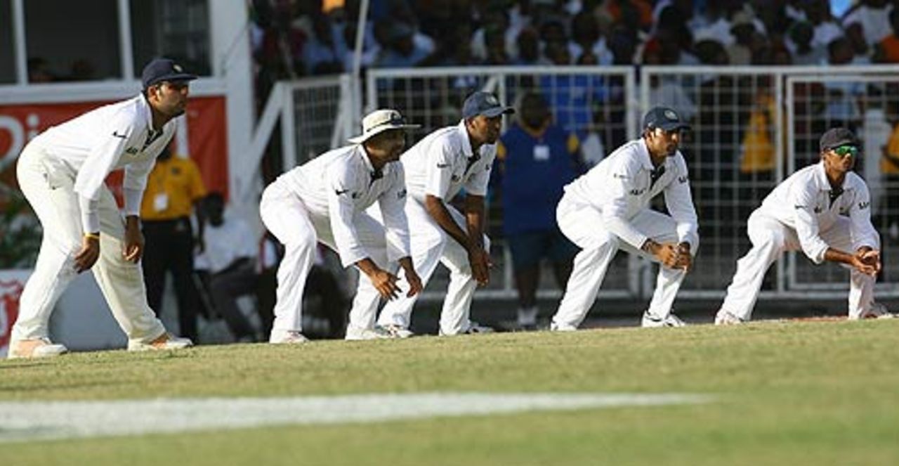 Who wants the edge? - The Indians wait for the final wicket, West Indies v India, 1st Test, Antigua, 5th day, June 6, 2006