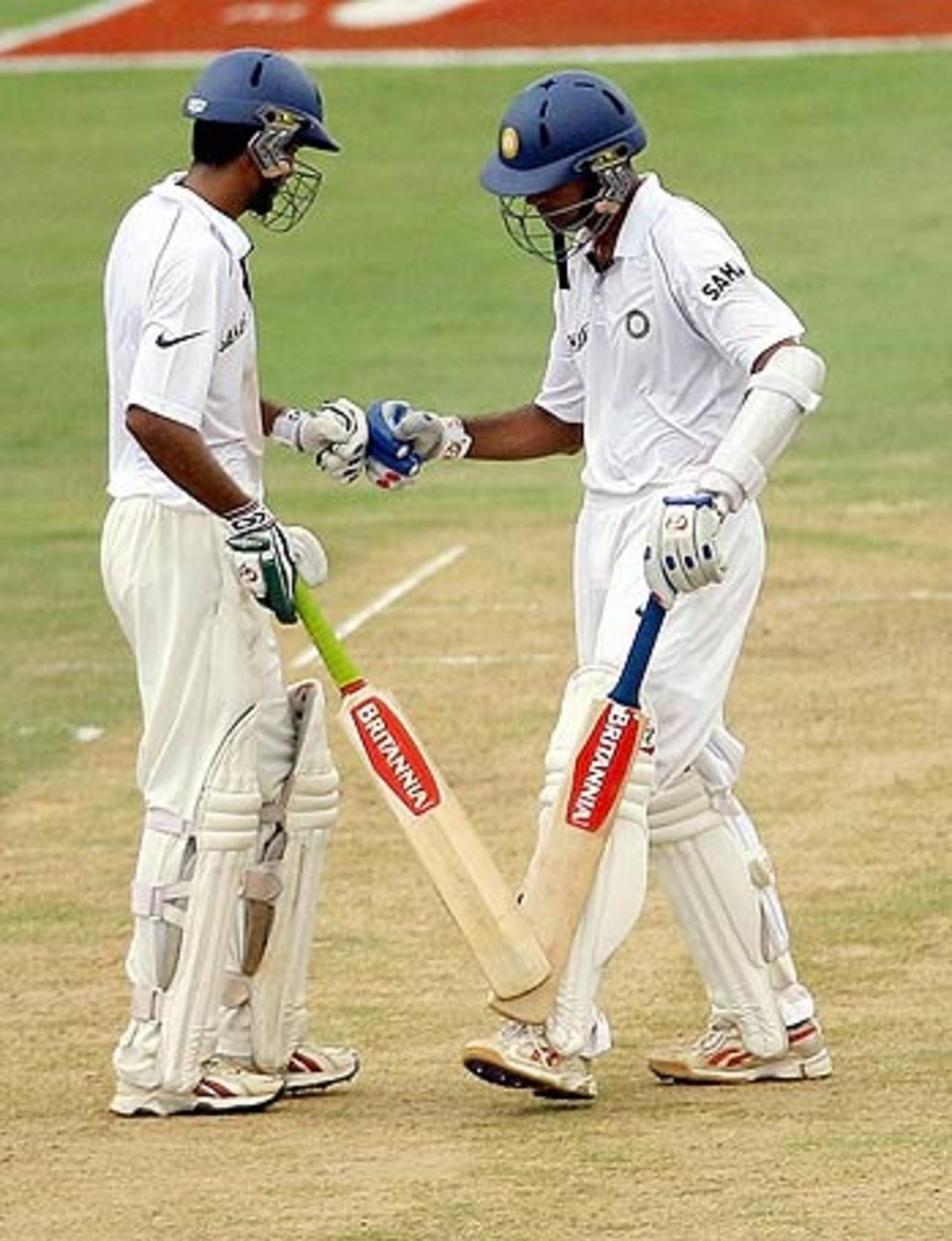Rahul Dravid and Mohammad Kaif during the course of their 179-run partnership for the fifth wicket, West Indies v India, 2nd Test, St Lucia, 2nd day, June 11, 2006