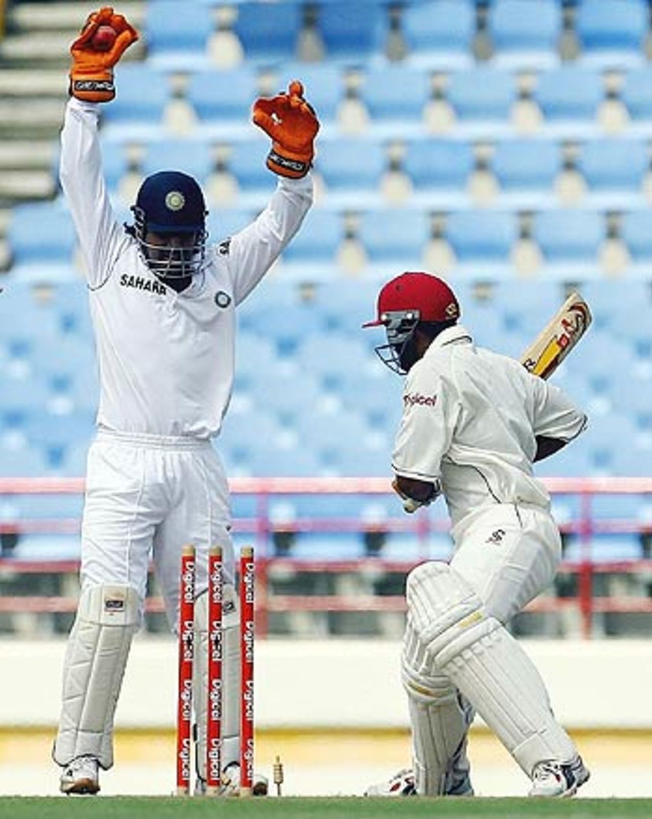 Daren Ganga shoulders arms to Anil Kumble only to see his off stump pegged back, West Indies v India, 2nd Test, St Lucia, 5th day, June 14, 2006