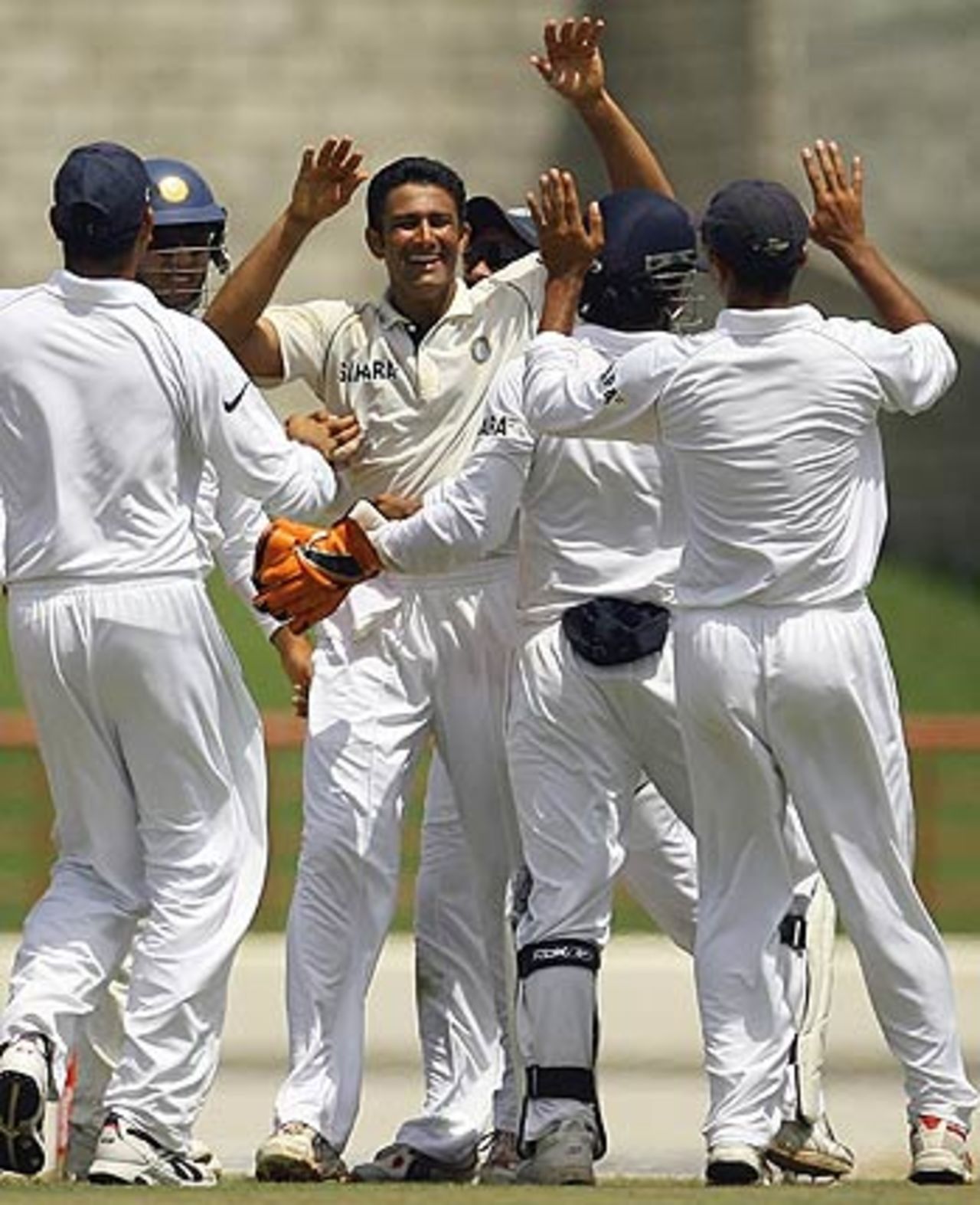Anil Kumble can't believe his luck after dismissing Shivnarine Chanderpaul with a full toss, West Indies v India, 2nd Test, St Lucia, 5th day, June 14, 2006