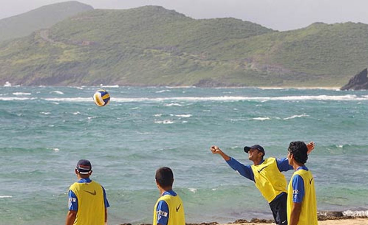 Rahul Dravid shows his skills in beach volleyball, Basseterre, St Kitts, June 17 2006