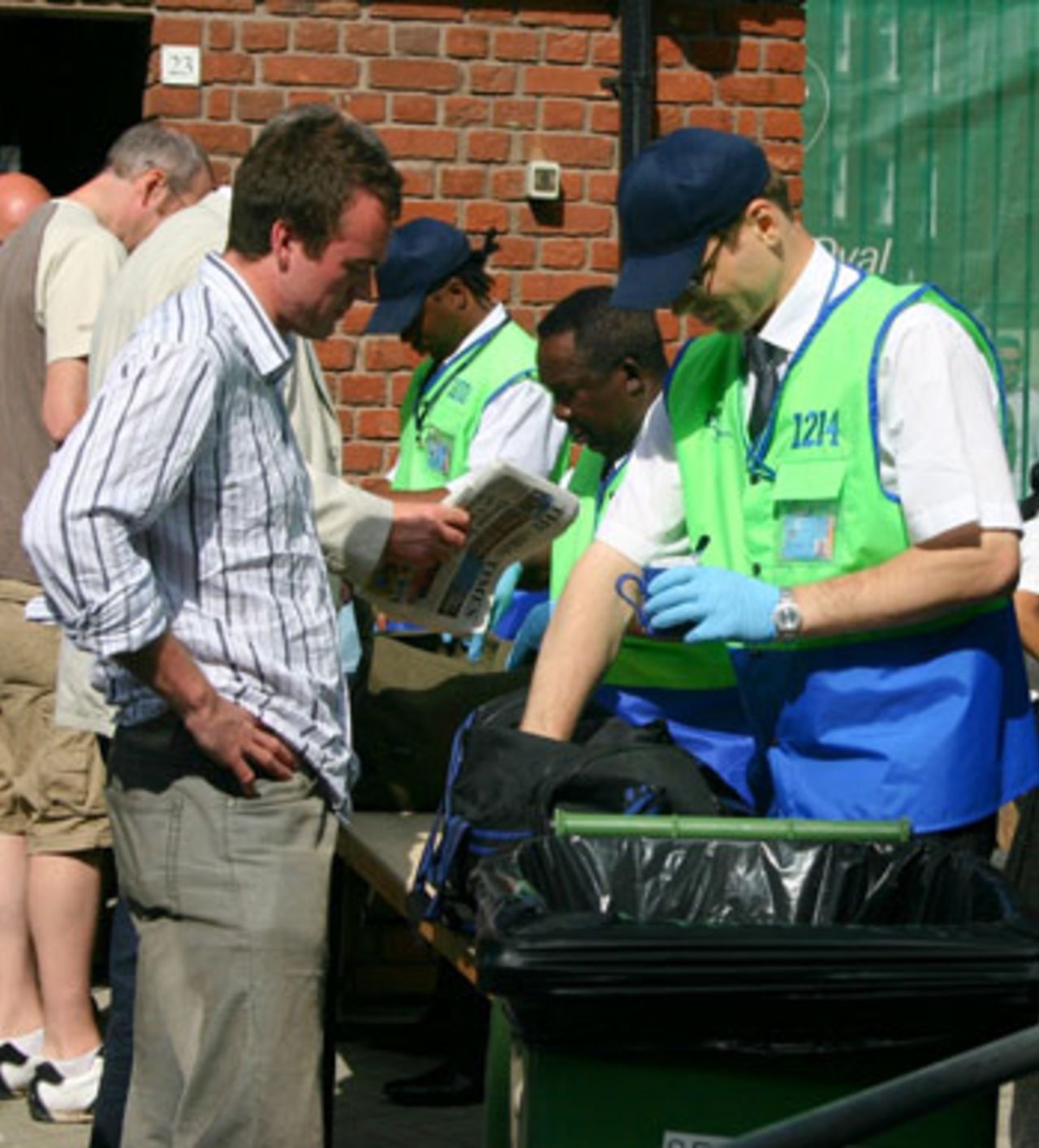 Stewards at The Oval prevent a spectator from bringing in a cup, England v Sri Lanka, The Oval, June 20, 2006