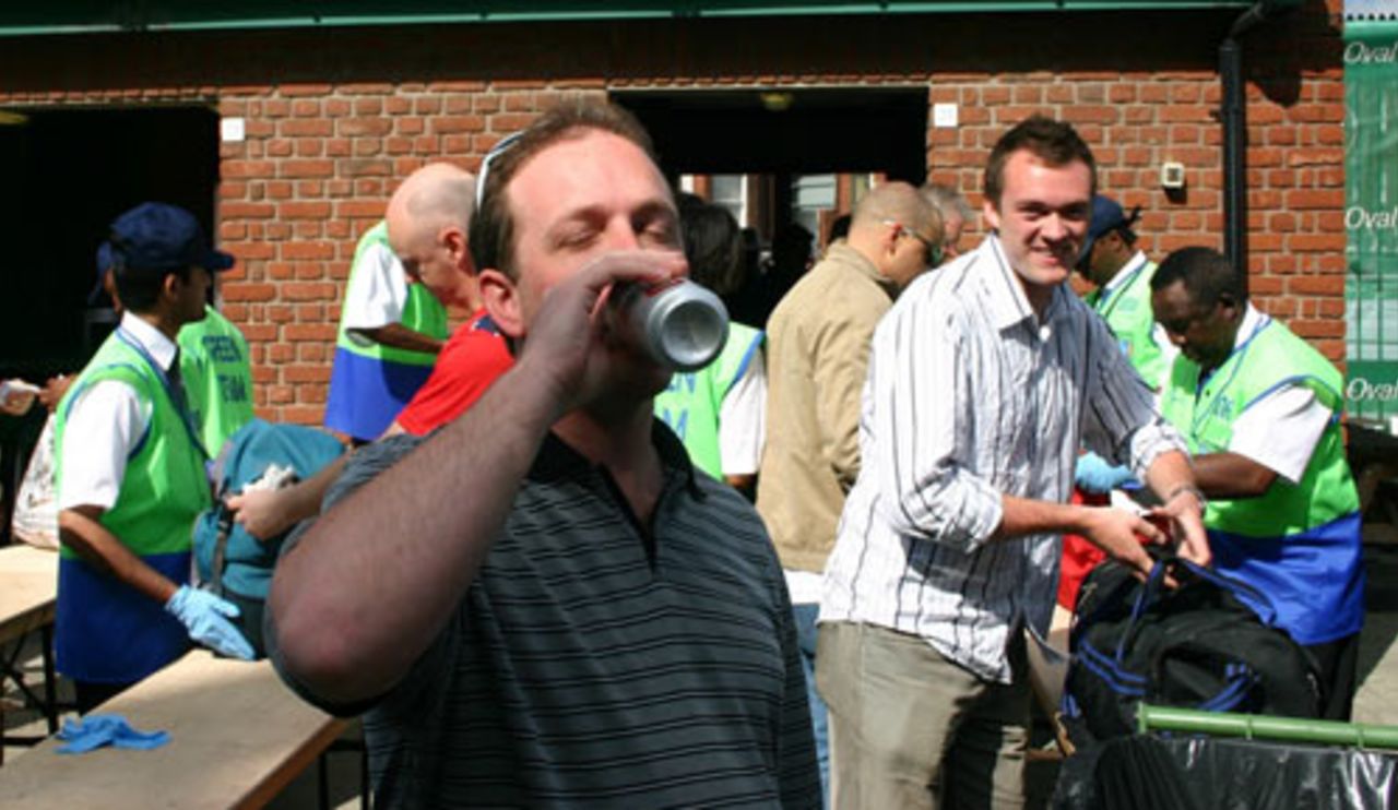 A fan with an aluminium can of Coke is forced to consume the contents before being allowed in to The Oval, England v Sri Lanka, The Oval, June 20, 2006