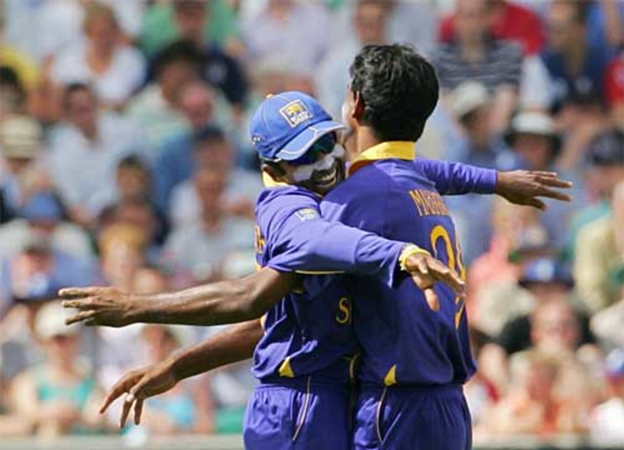 Pretty 'armful - Farveez Maharoof celebrates dismissing Andrew Strauss, England v Sri Lanka, The Oval, June 20, 2006