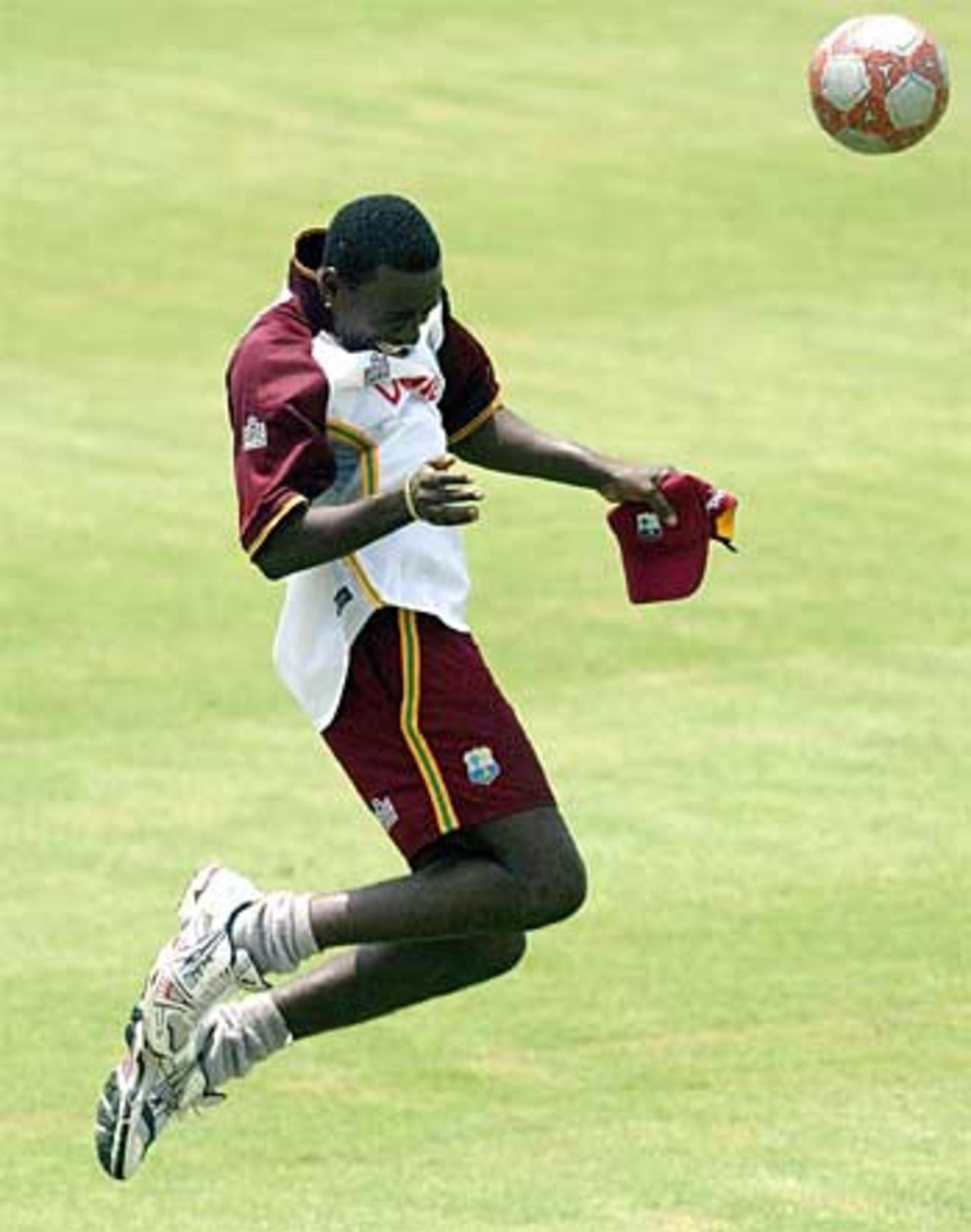 Heading for another draw? Pedro Collins plays football ahead of the third Test, India in West Indies, June 21, 2006