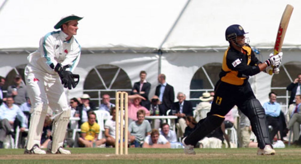Sachin Tendulkar lofts one over the bowler's head during his 155, Cambridge University v Lashings World XI, Fenner's, June 21, 2006