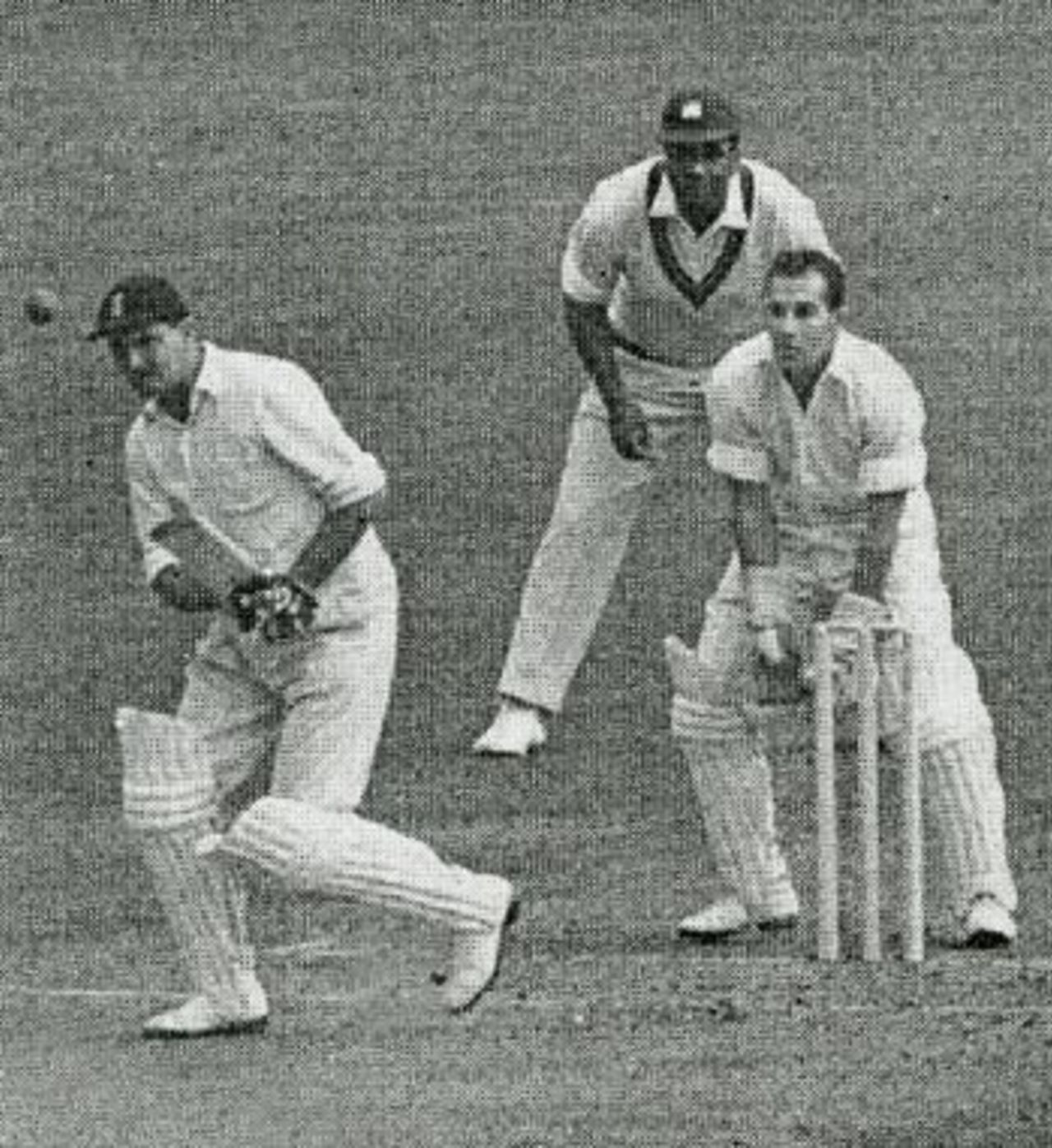 A pensive Tom Graveney batting, England v West Indies, Edgbaston, 1957