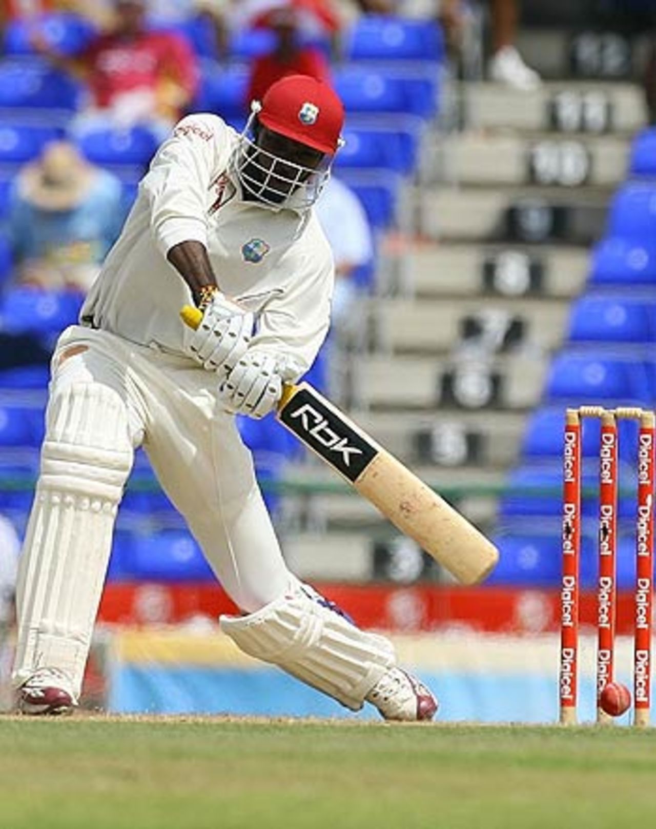Chris Gayle slams one to the cover fence, West Indies v India, 3rd Test, St Kitts, 1st day, June 22, 2006