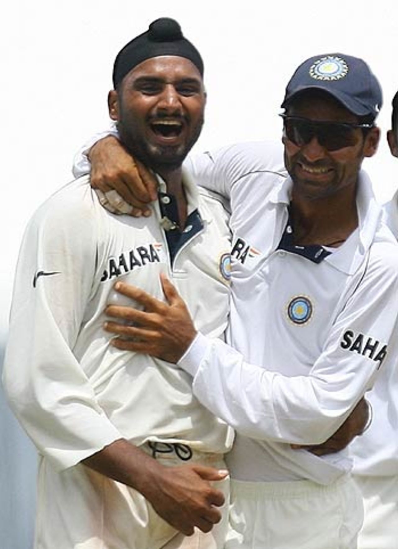 Harbhajan Singh is amused by the comical dismissal of Corey Collymore, West Indies v India, 3rd Test, St Kitts, 3rd day, June 24, 2006