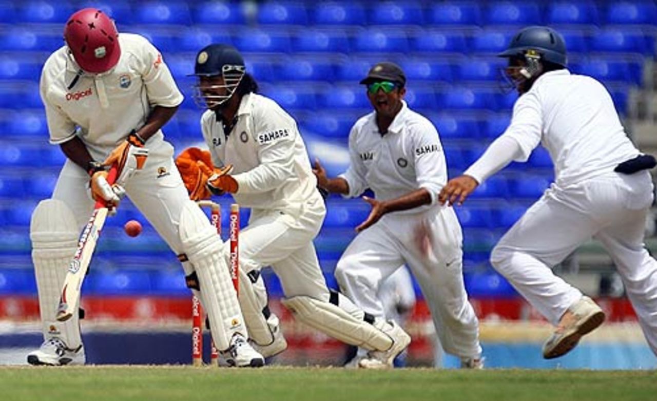 Corey Collymore is bowled through his legs by Harbhajan Singh, West Indies v India, 3rd Test, St Kitts, 3rd day, June 24, 2006