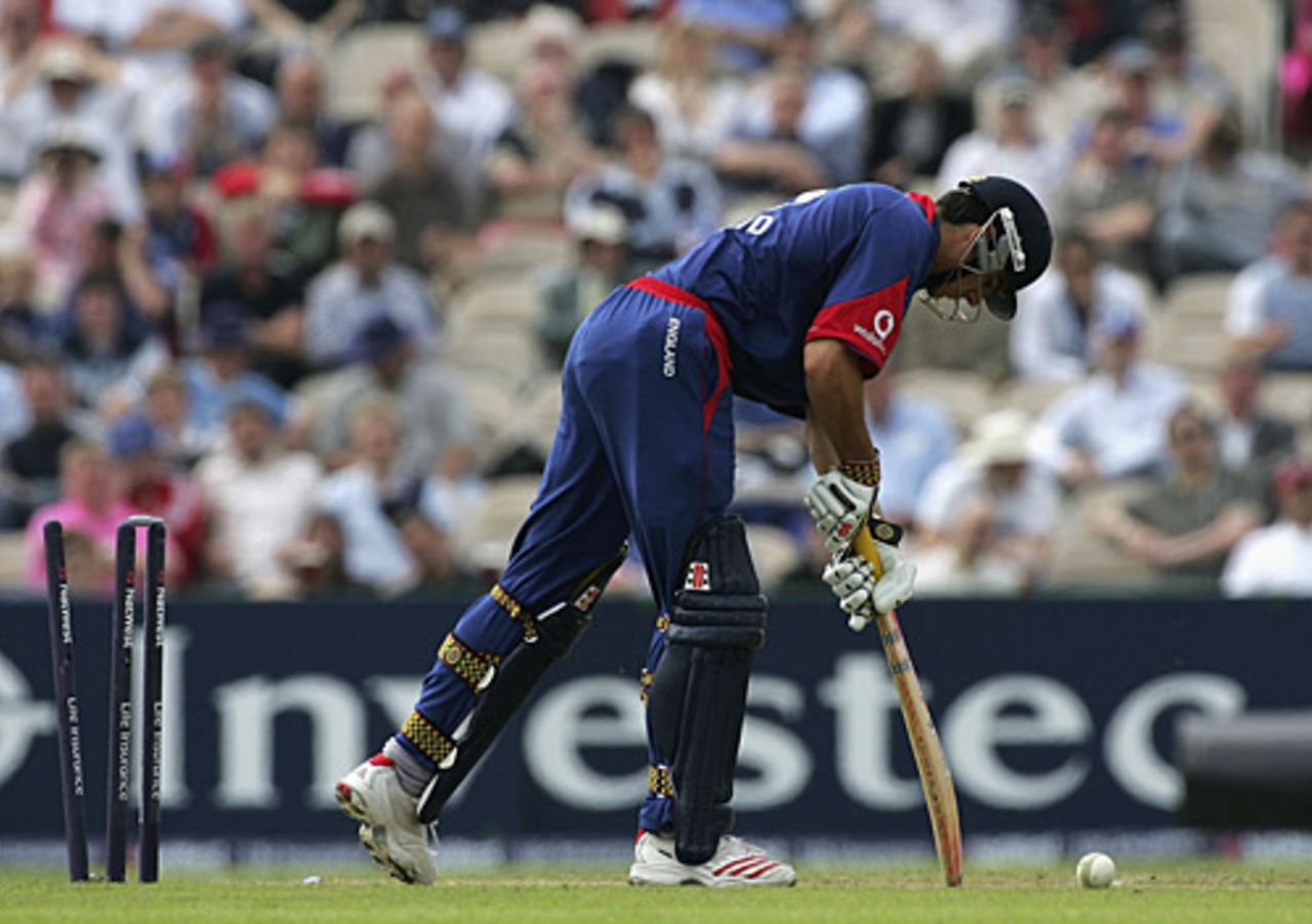 Alastair Cook is bowled by Dilhara Fernando, England v Sri Lanka, 4th ODI, Old Trafford, June 28, 2006
