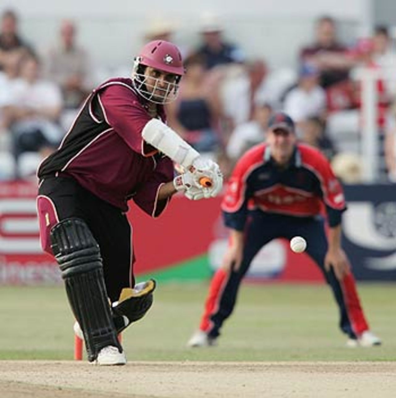 Sourav Ganguly gets on to his front foot, Northamptonshire v Somerset, Northampton, June 29, 2006