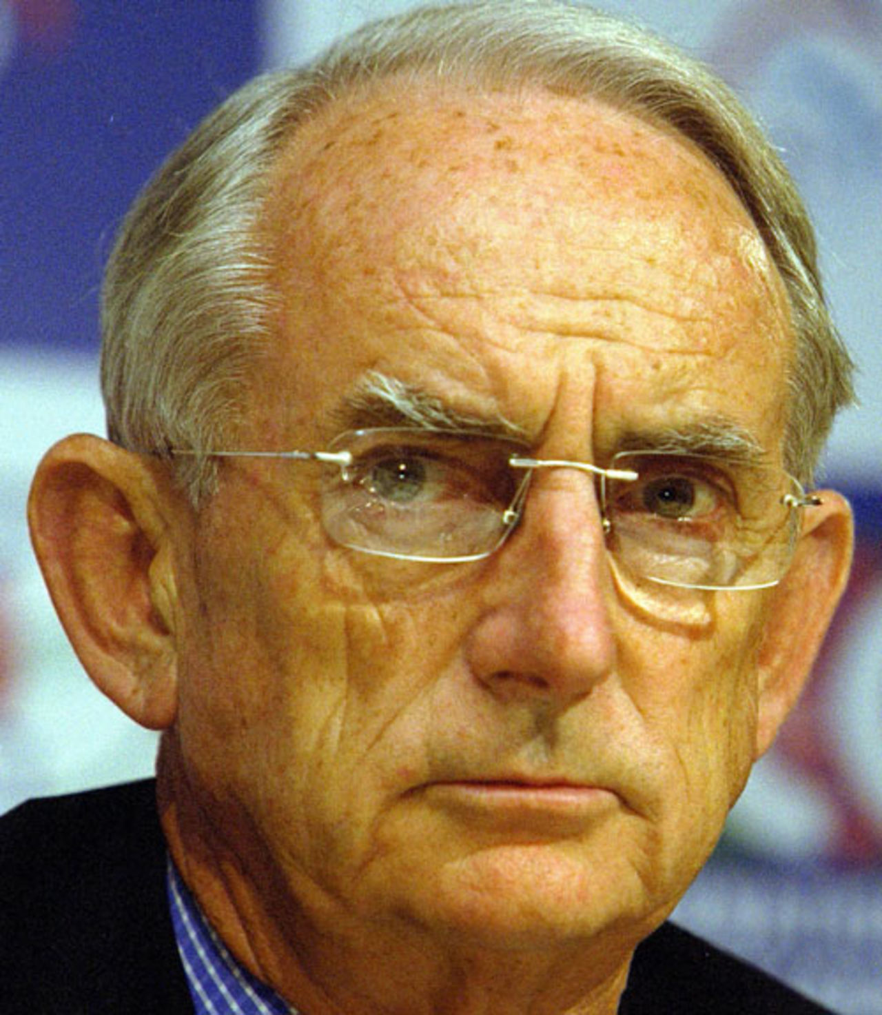 ICC president Malcolm Gray at an ICC press conference, February 2002