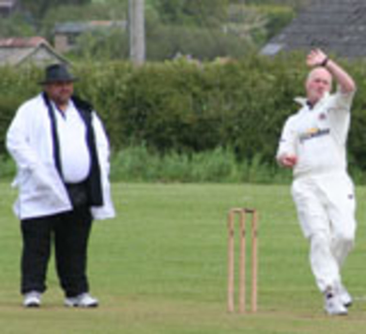 Jeff Charleston battles away as Mullion 1s stalwart opening bowler and match winner