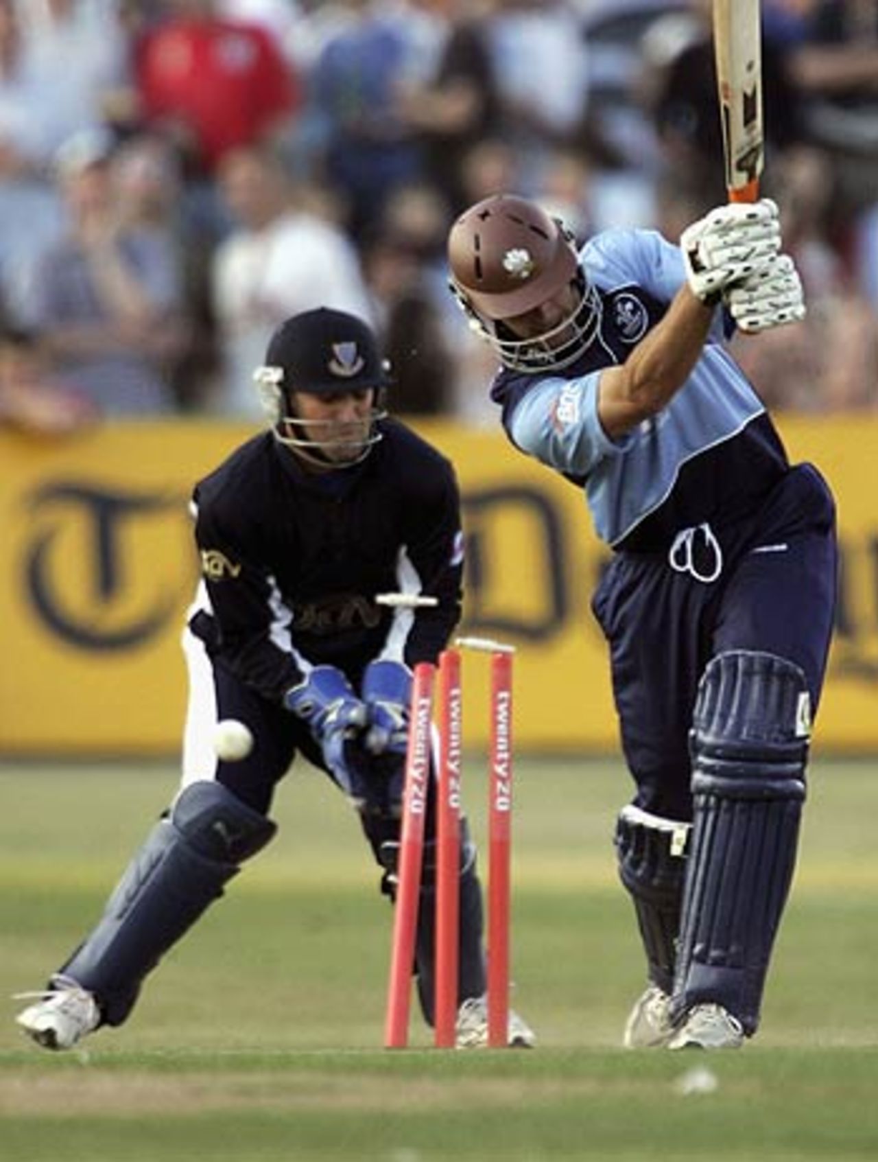 Stewart Walters is bowled by Mushtaq Ahmed, Surrey v Sussex, Twenty20 Cup, Hove, June 30, 2006