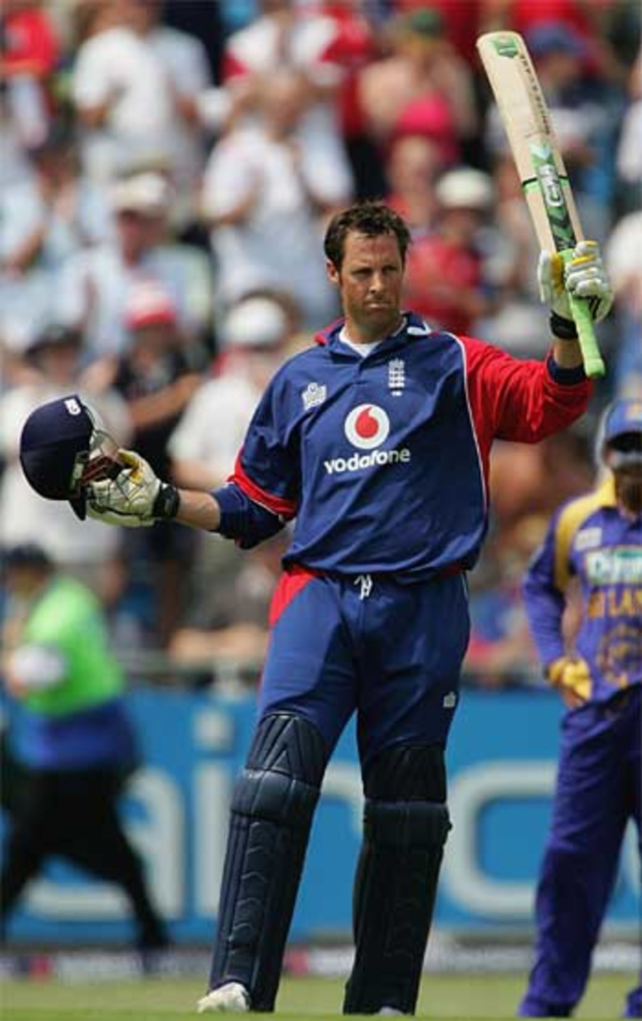 Marcus Trescothick celebrates the first ODI century for England for nearly a year, England v Sri Lanka, 5th ODI, Headingley, July 1, 2006