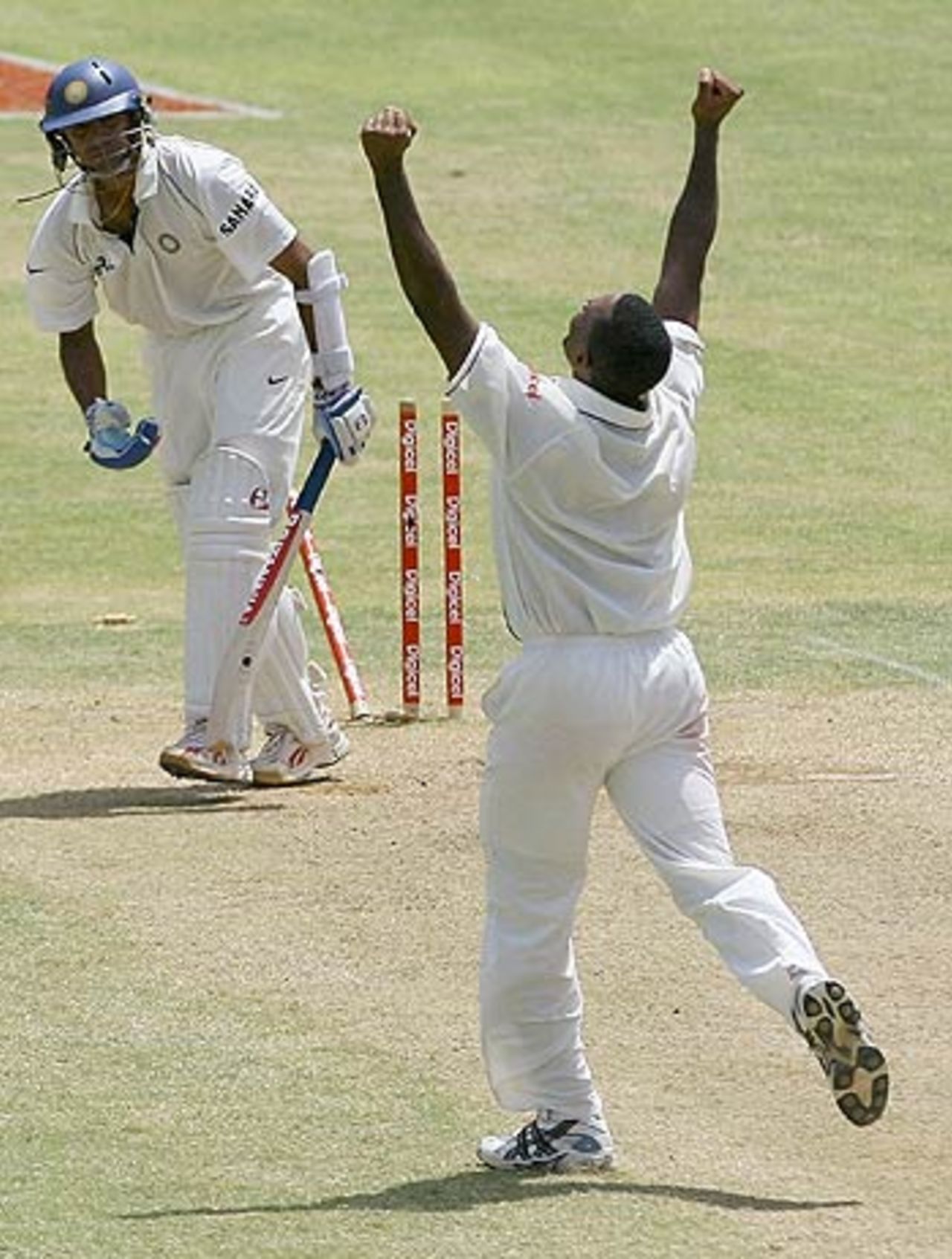 Corey Collymore celebrates after bowling Rahul Dravid, West Indies v India, 4th Test, Jamaica, 3rd day, July 2, 2006