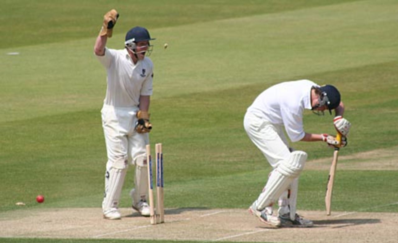 Spencer is bowled by Botros for 32, Eton v Harrow, Lord's, July 2, 2006
