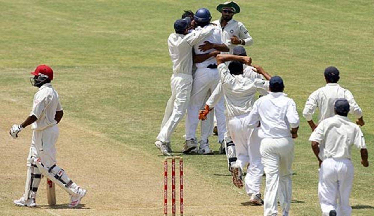 The Indians are delirious after Brian Lara falls, West Indies v India, 4th Test, Jamaica, 3rd day, July 2, 2006