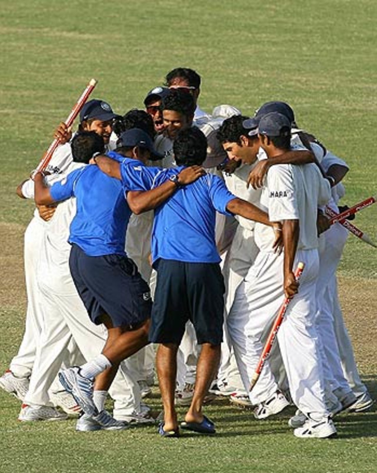 The Indians celebrate a historic series victory, West Indies v India, 4th Test, Jamaica, 3rd day, July 2, 2006