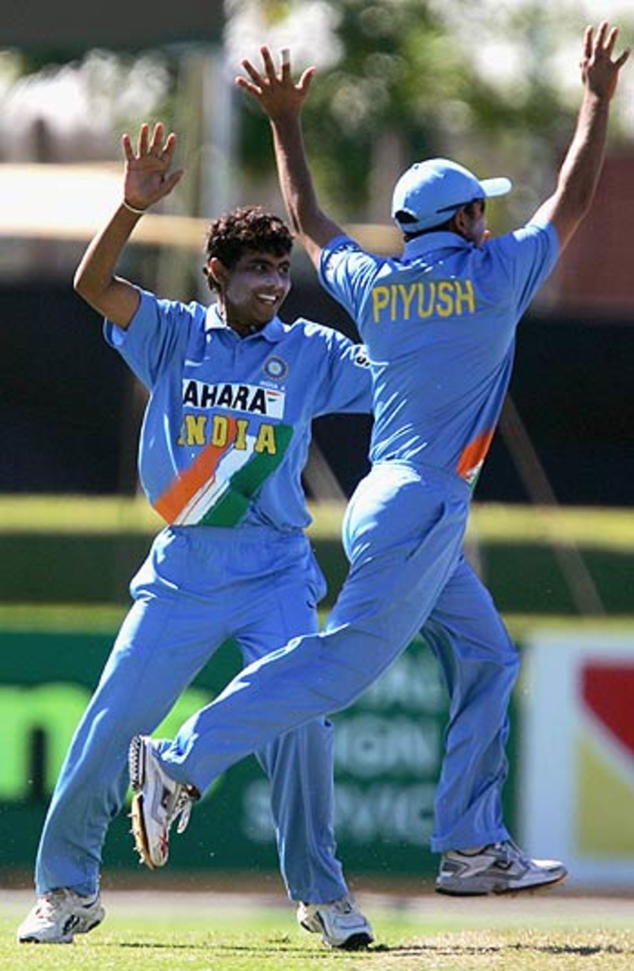 Ravinder Jadeja and Piyush Chawla celebrate a strike against Australia A, Australia A v India A, Top End Series, Darwin, July 8, 2006