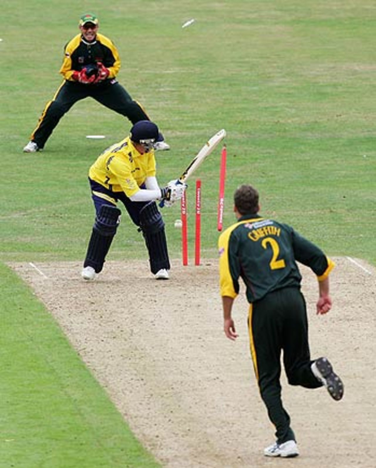 Chris Gilbert loses his stumps to Adam Griffith, Yorkshire v Leicestershire, Twenty20 Cup, Headingley, July 8, 2006