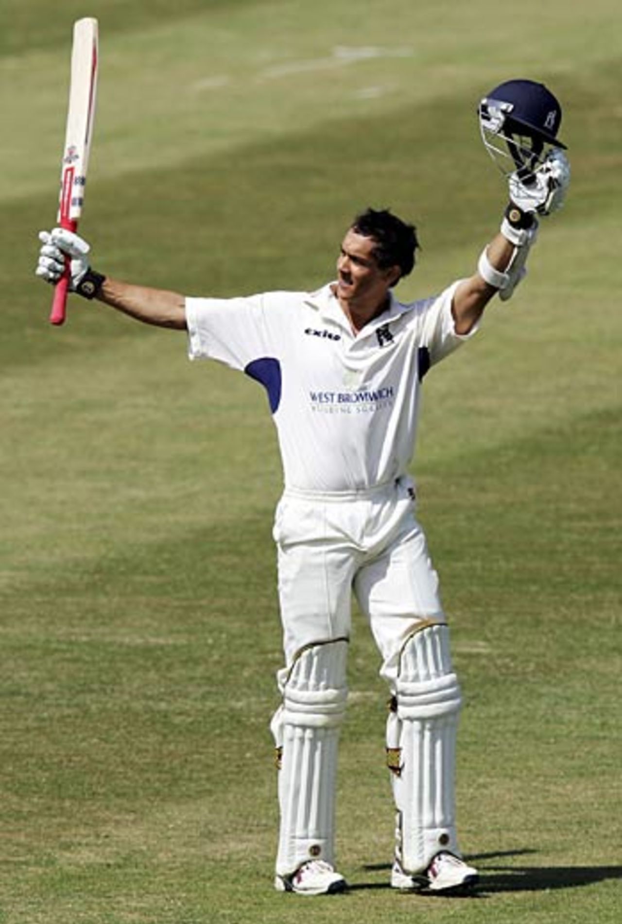 Mark Wagh celebrates his century; he eventually fell for 111, Warwickshire v Middlesex, County Championship, Edgbaston, July 16, 2006