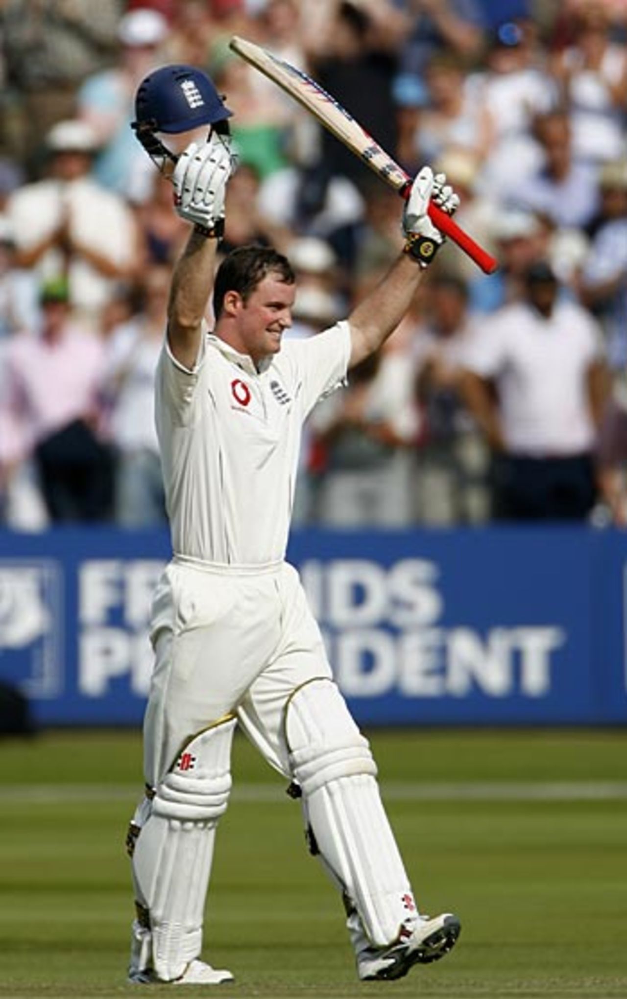 Andrew Strauss celebrates his hundred in his maiden game in charge of England, England v Pakistan, 1st Test, Lord's, July 16, 2006