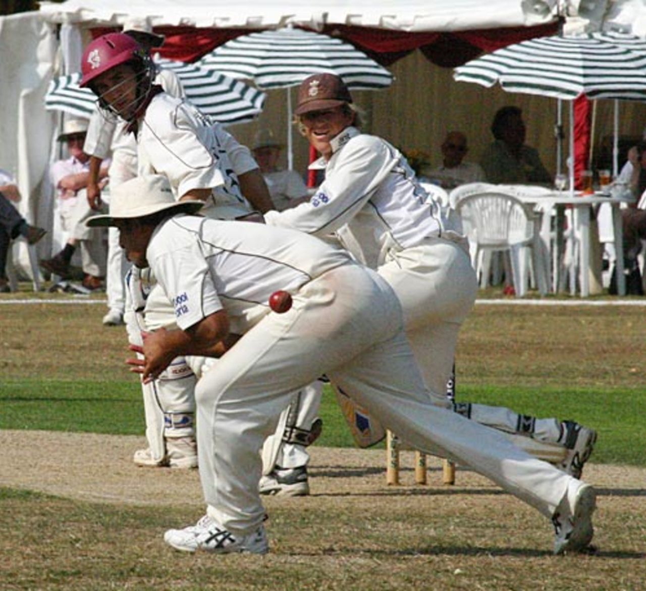 Justin Langer edges through first slip on his way to a double hundred, Surrey v Somerset, Guildford, July 19, 2006