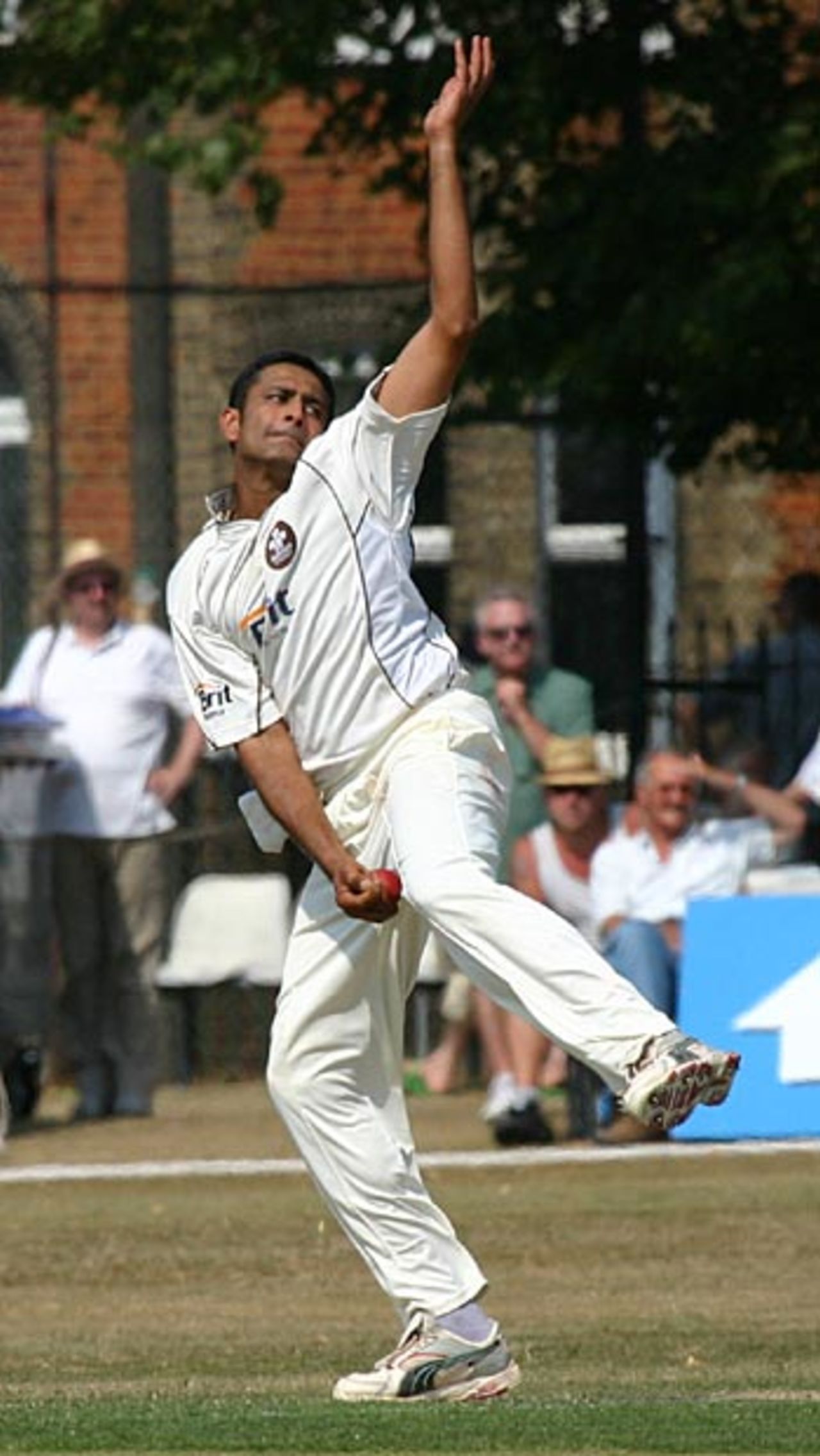 Anil Kumble in action on a tough day for the bowlers, Surrey v Somerset, Guildford, July 19, 2006