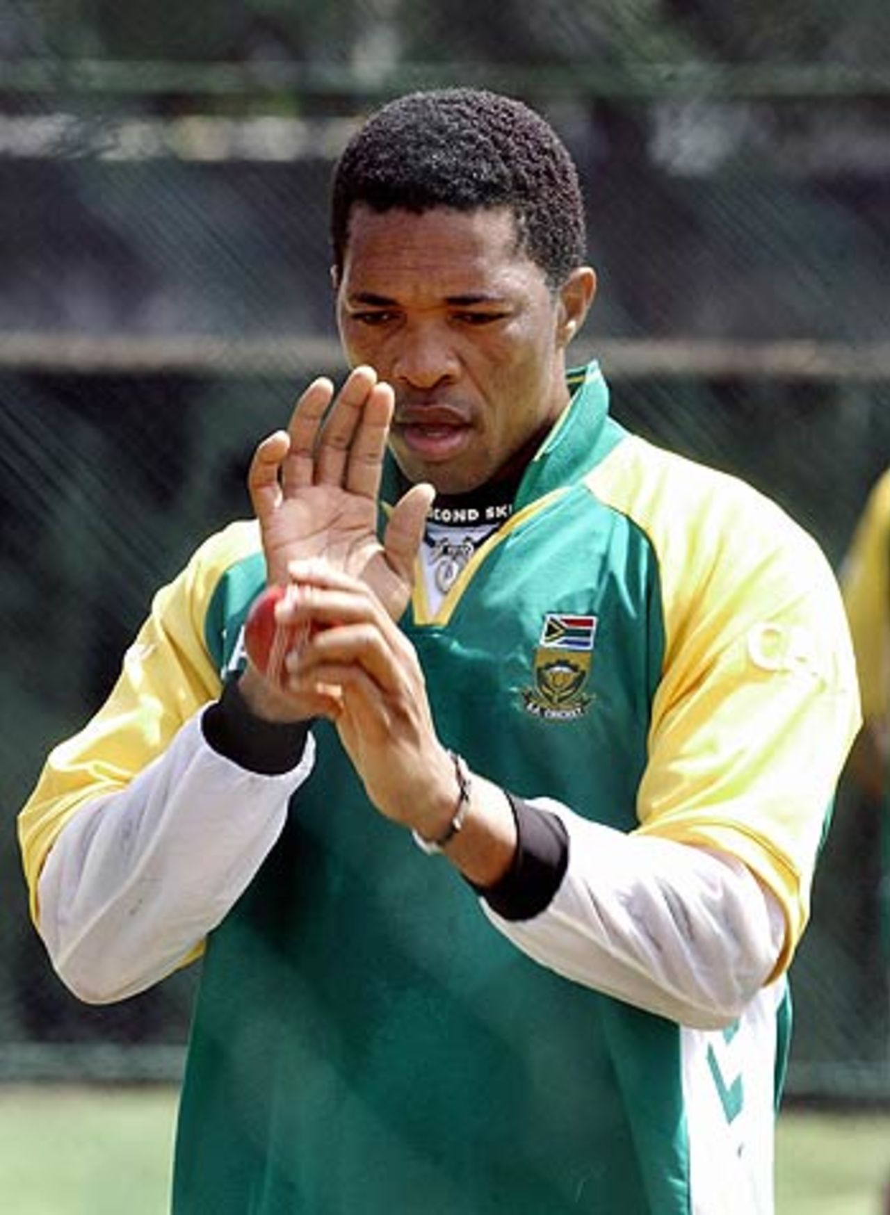 Makhaya Ntini prepares for a stint in the nets, Sinhalese Sports Club, Colombo, July 20, 2006