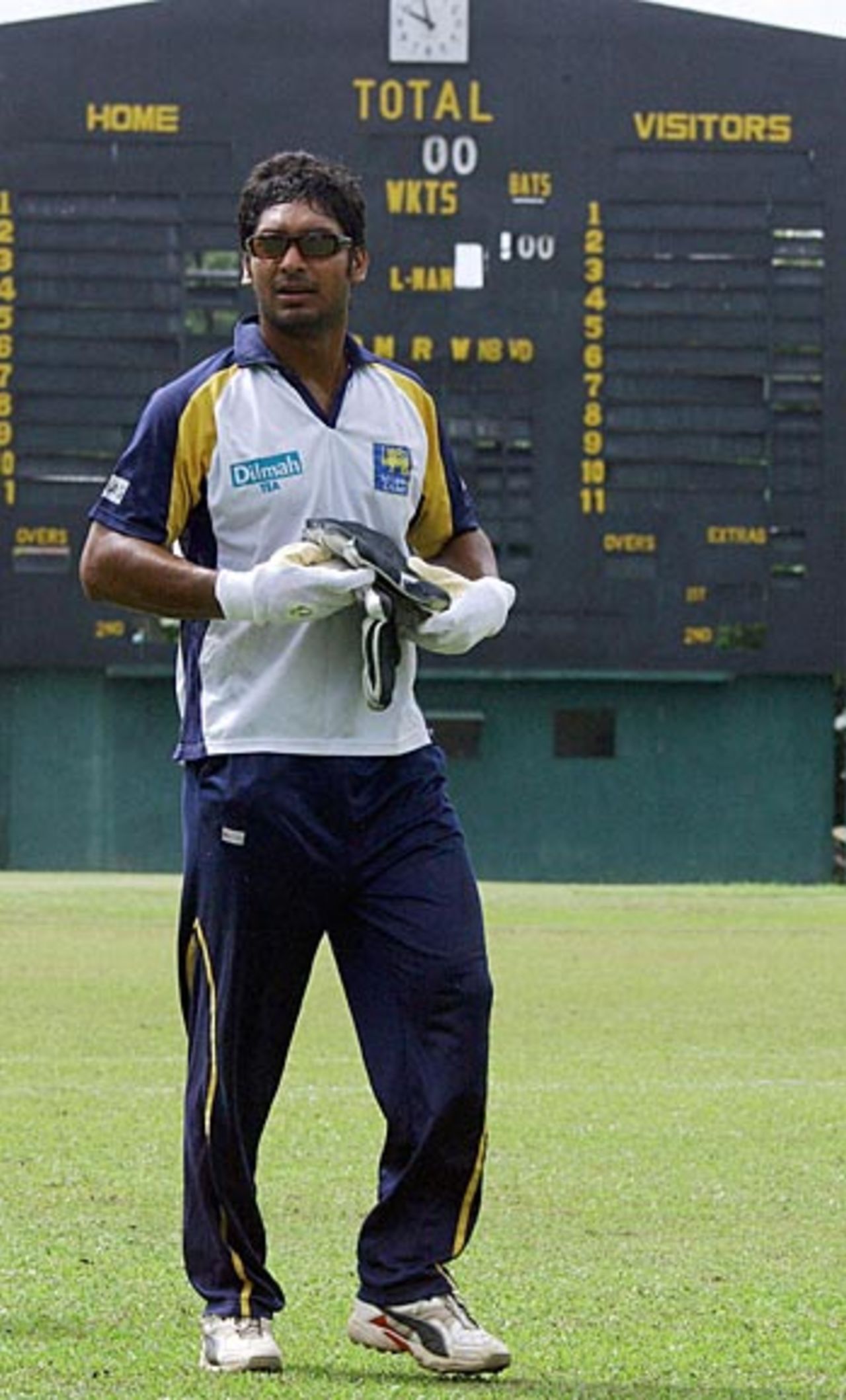 Kumar Sangakkara takes a breather during training, Colombo,  July 21, 2006